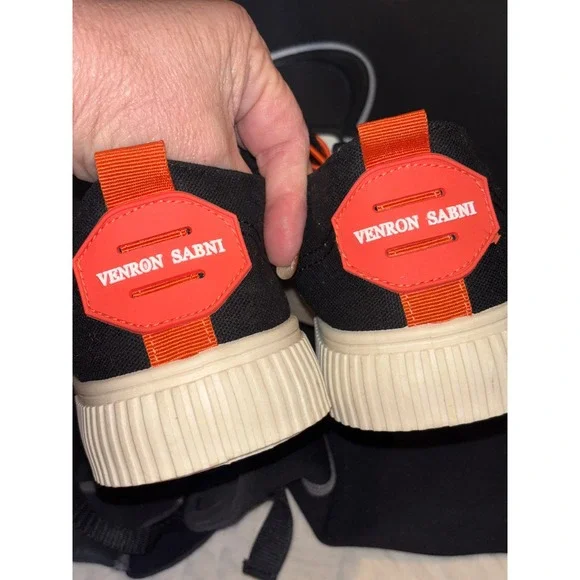 Venron Sabni Black Canvas Lace Up Fashion Sneakers Orange Accents - Picture 5 of 6